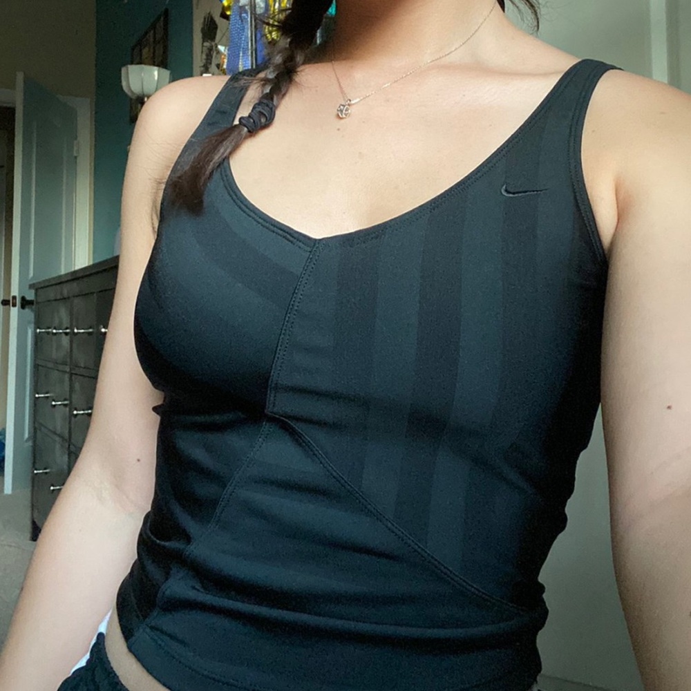 NIKE Cropped Striped Black V-neck Cami Tank Top